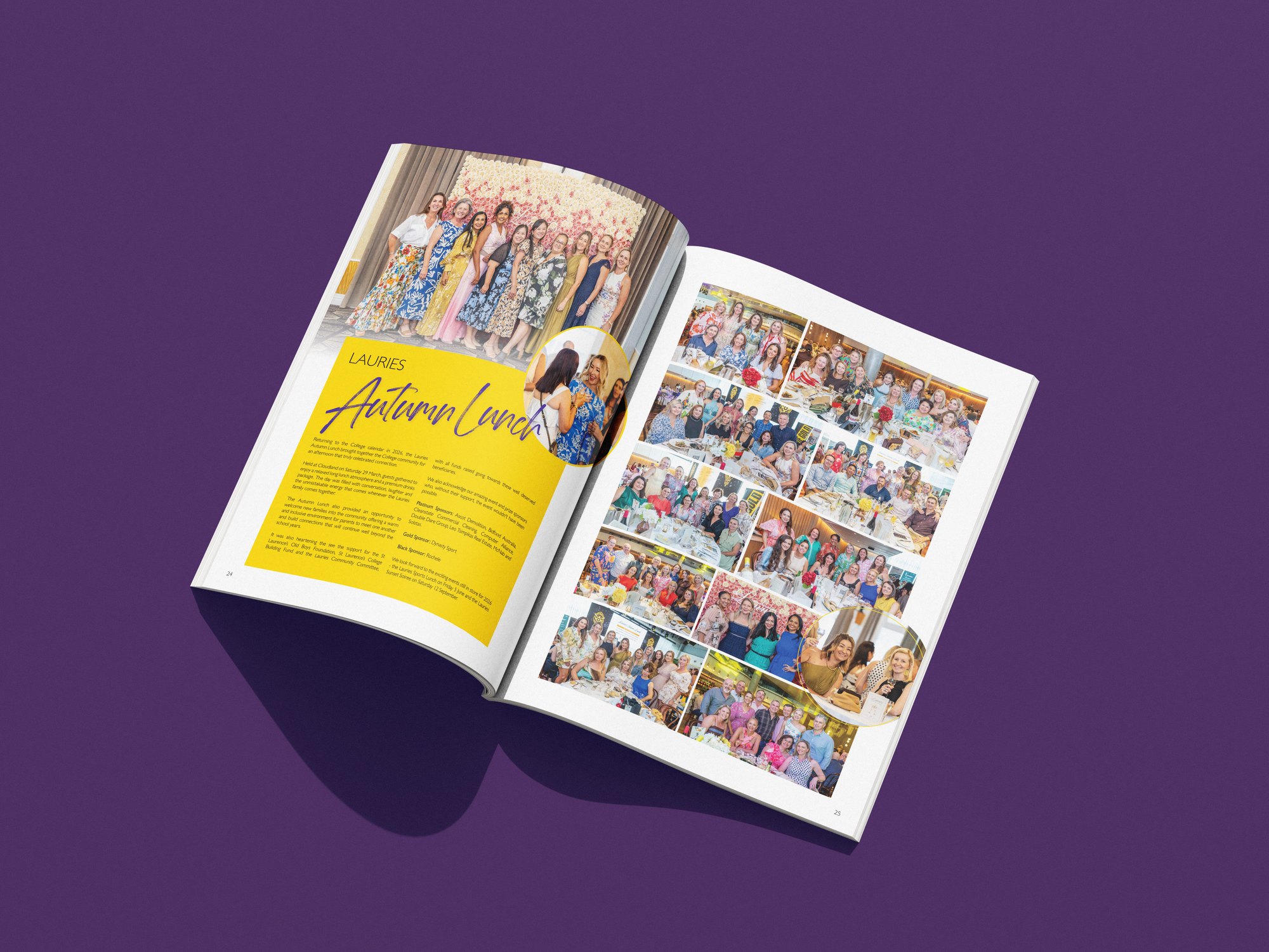 School magazine spread showing a community event photo grid