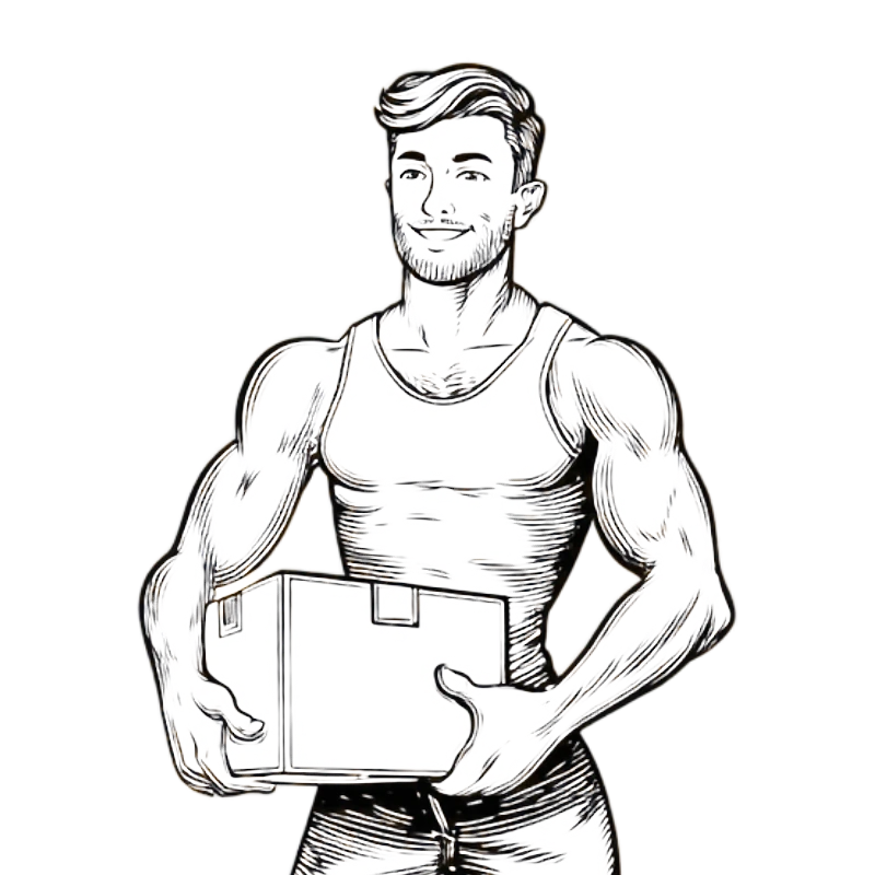 man holding moving box drawing