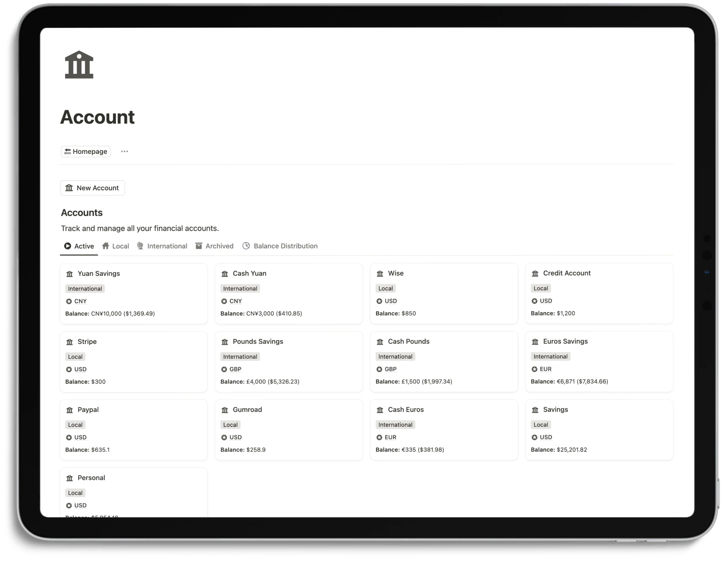 Notion Finance Tracker - Account