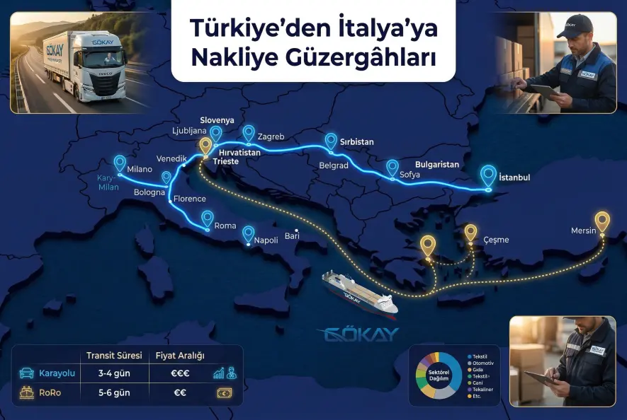 Türkiye’den İtalya’ya karayolu ve RoRo nakliye güzergah haritası