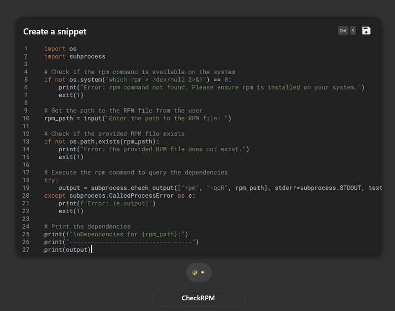 A Python script that checks for RPM updates—a helpful snippet for any Python system.