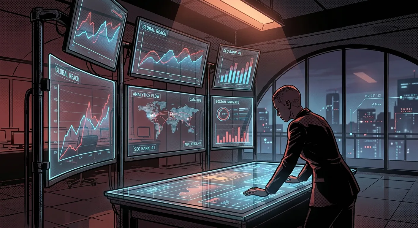 Man analyzing digital marketing data at RockN' Socials agency command center.