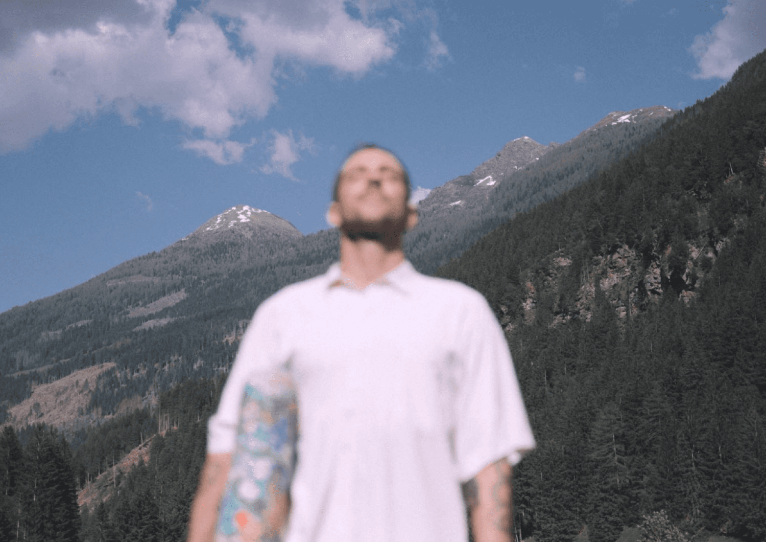 Man breathing on the mountins