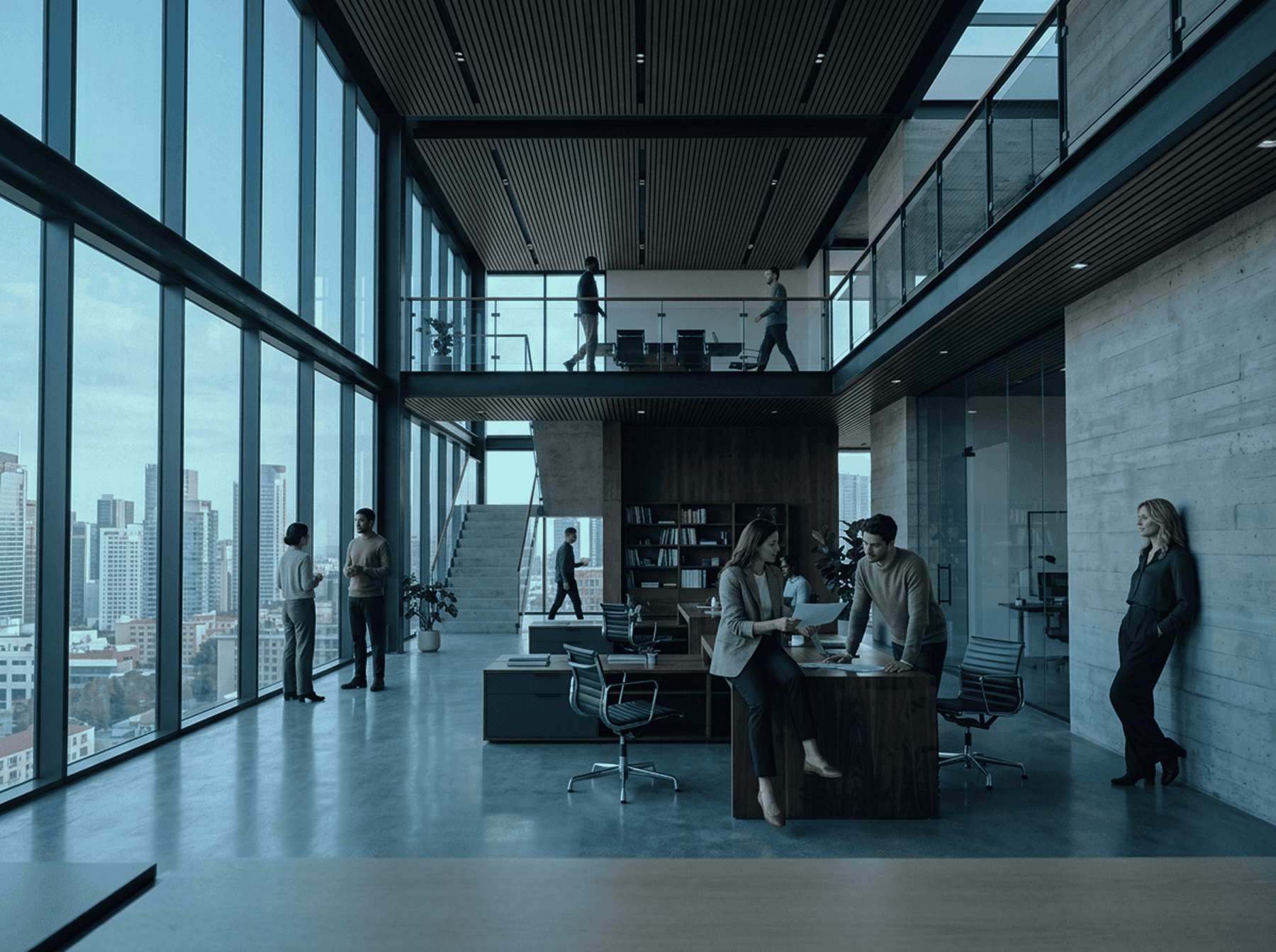 Wide shot of office view