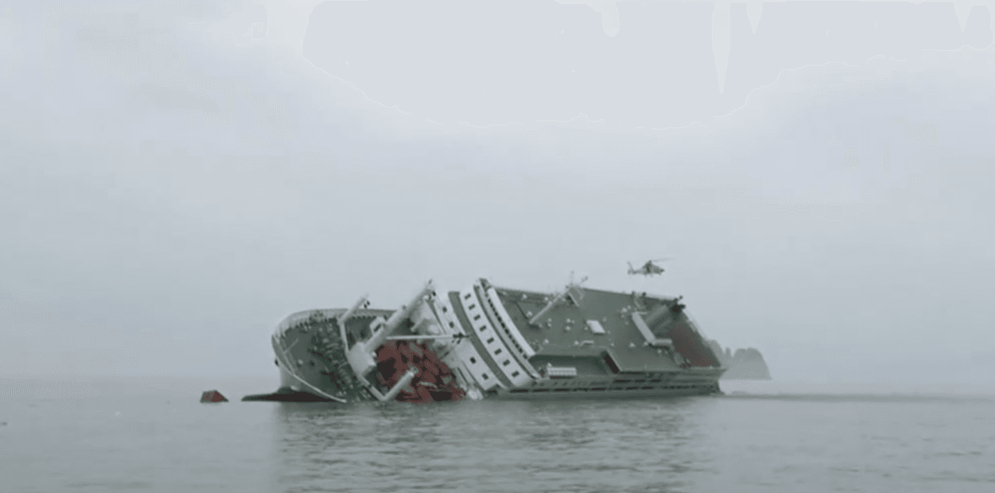 Still from Korea Coast Guard footage of the sinking of the MV Sewol, April 16, 2014.
