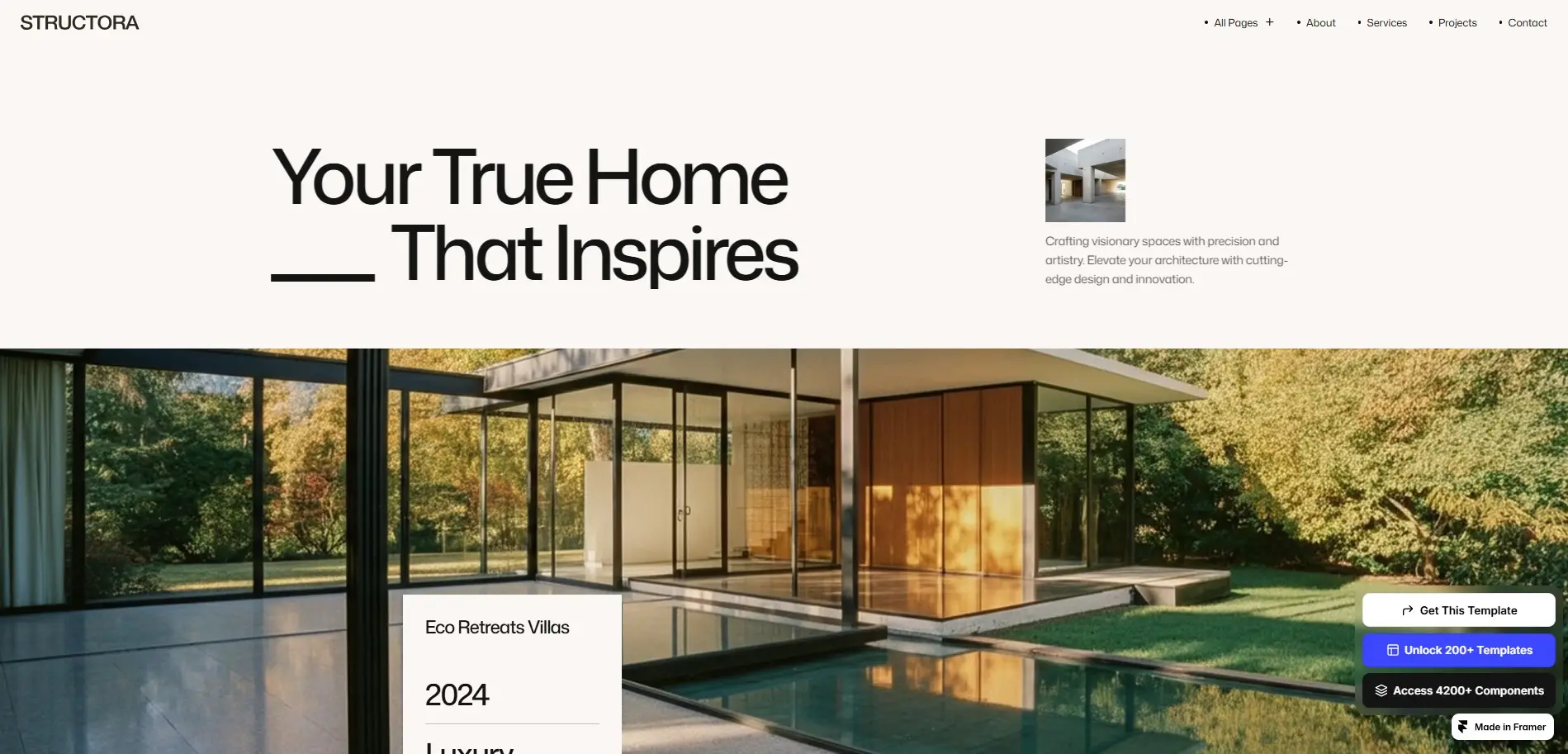 structora free framer template for architects & interiors