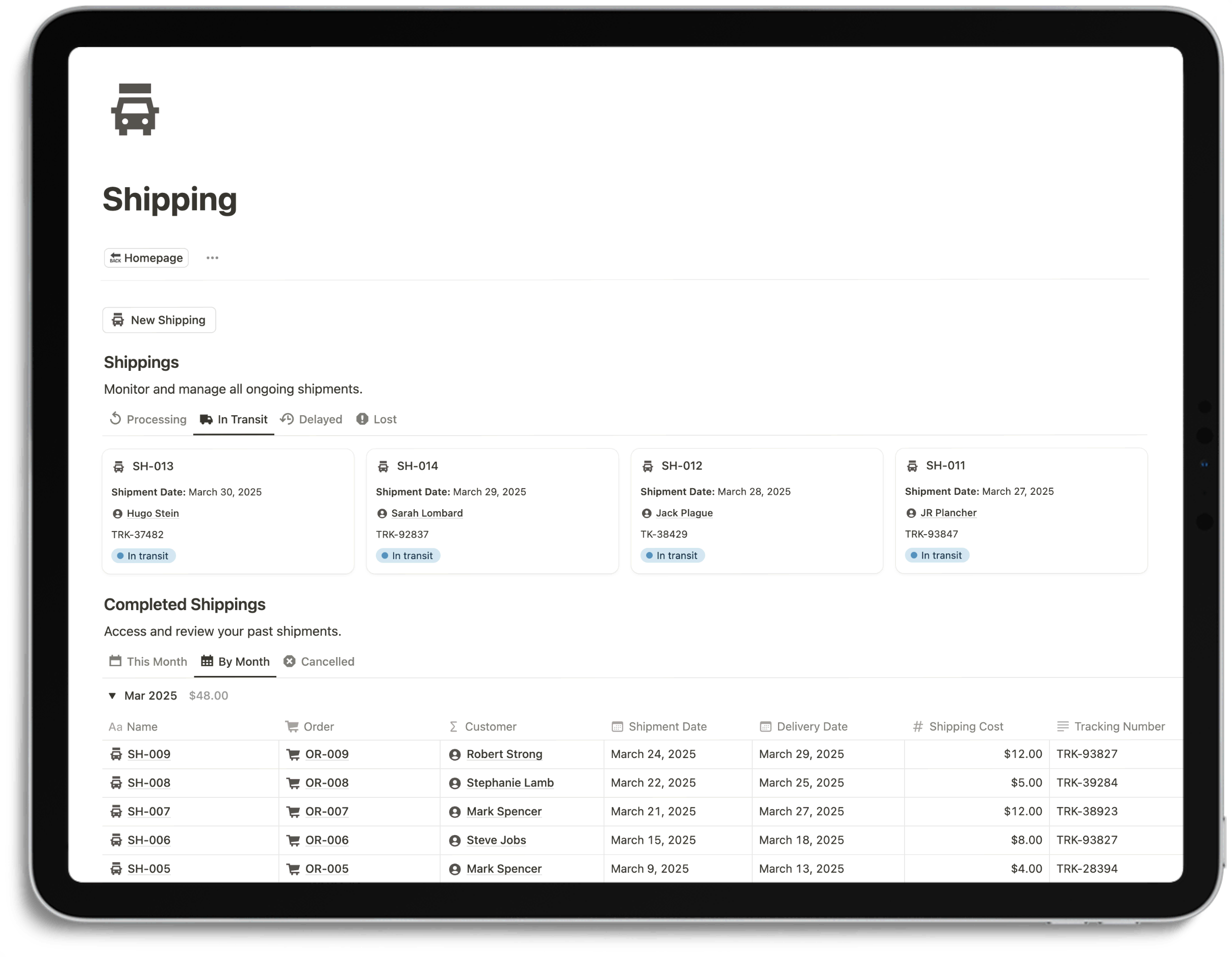 Notion E-Commerce Hub - Shipping