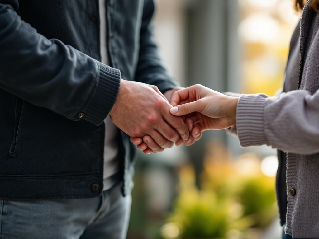 Close up of a man and woman holding hands.