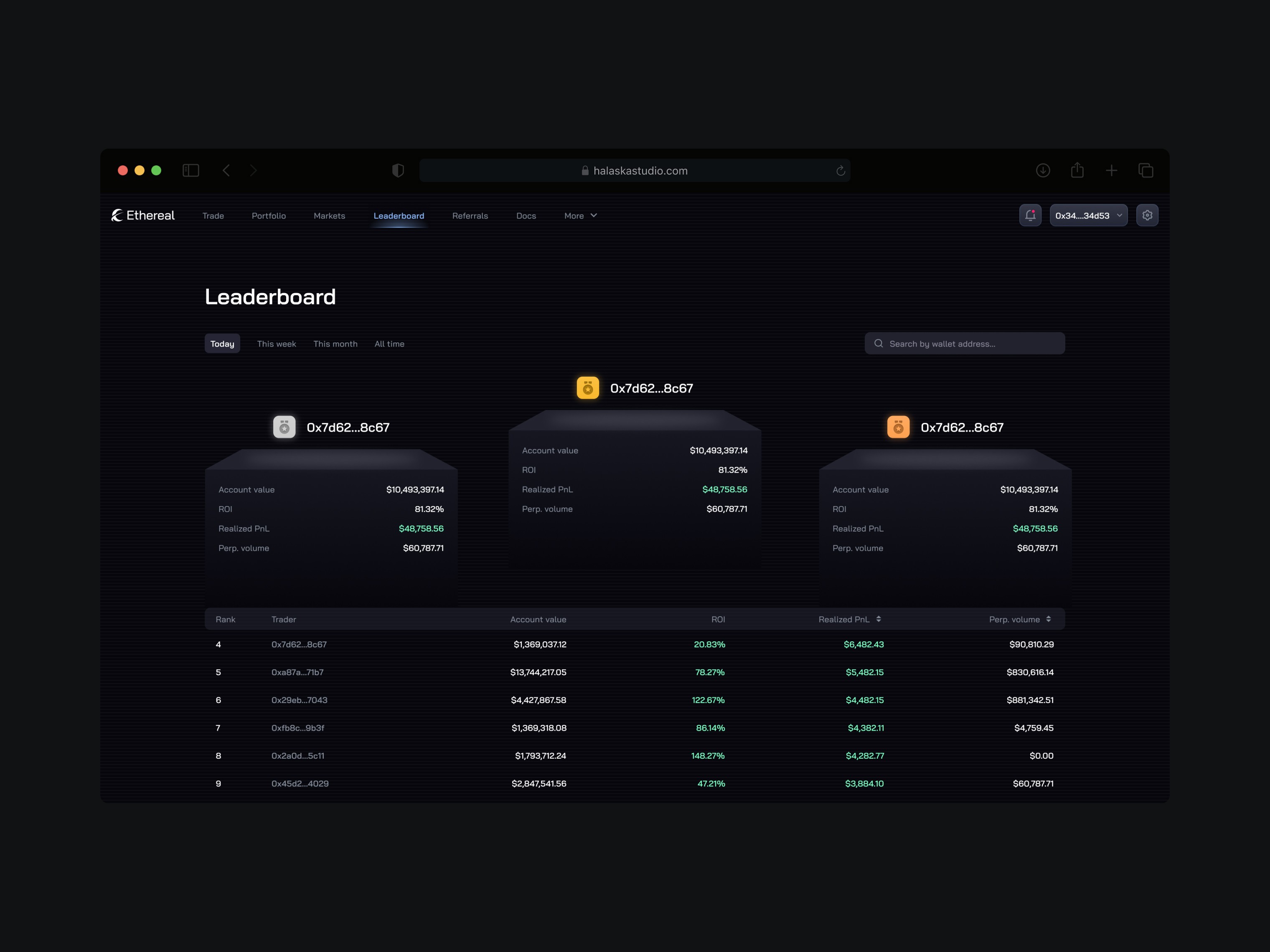 Ethena Ethereal DEX Design  dashboard
