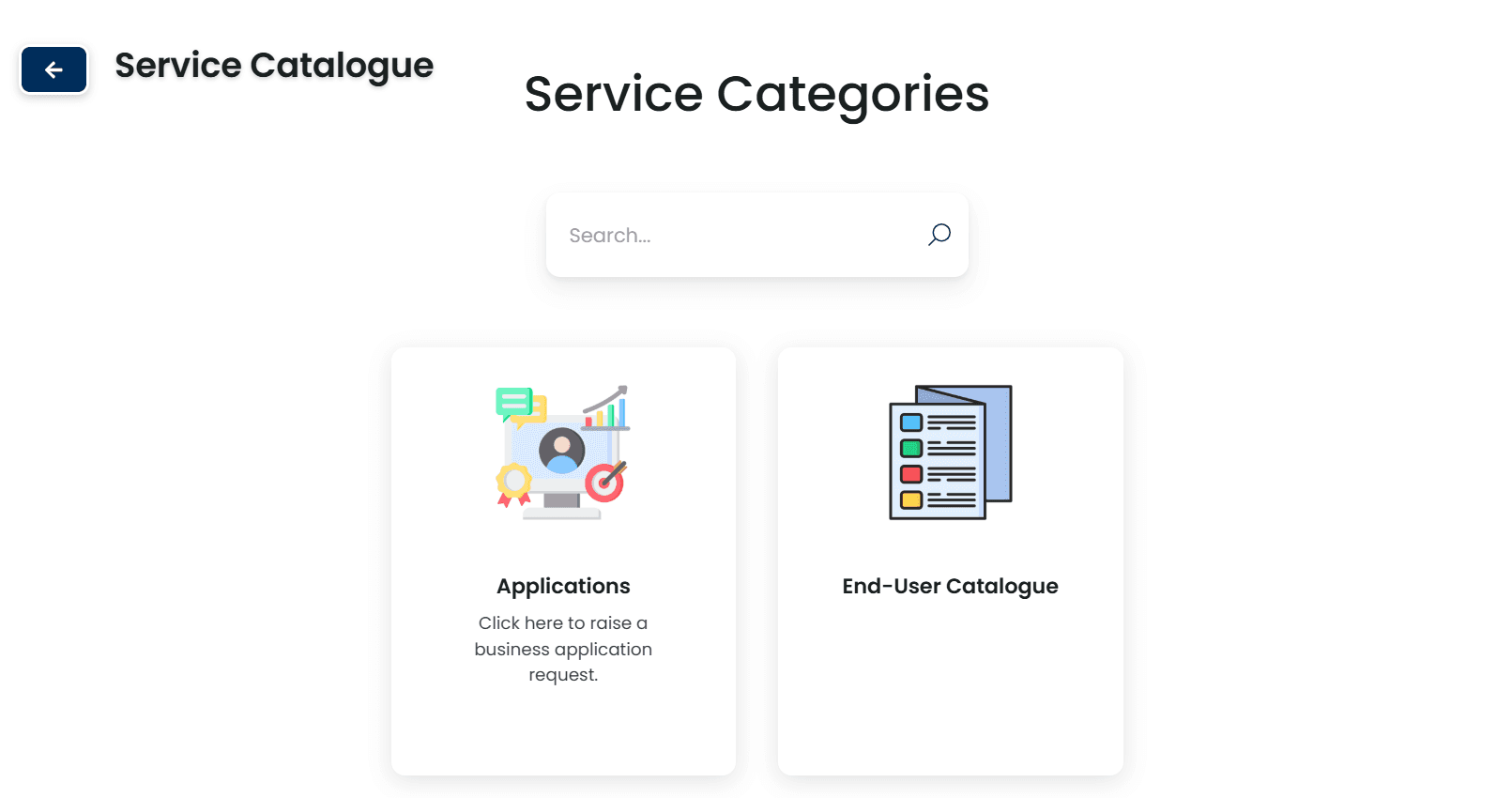 Image showing two service catalog tiles: Applications and End-User Catalogue.