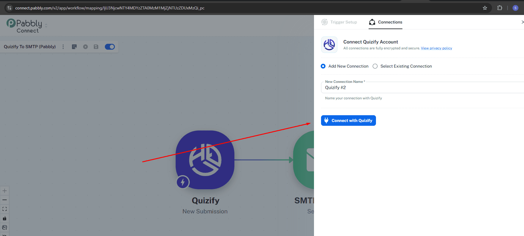 generated private API key into the popup