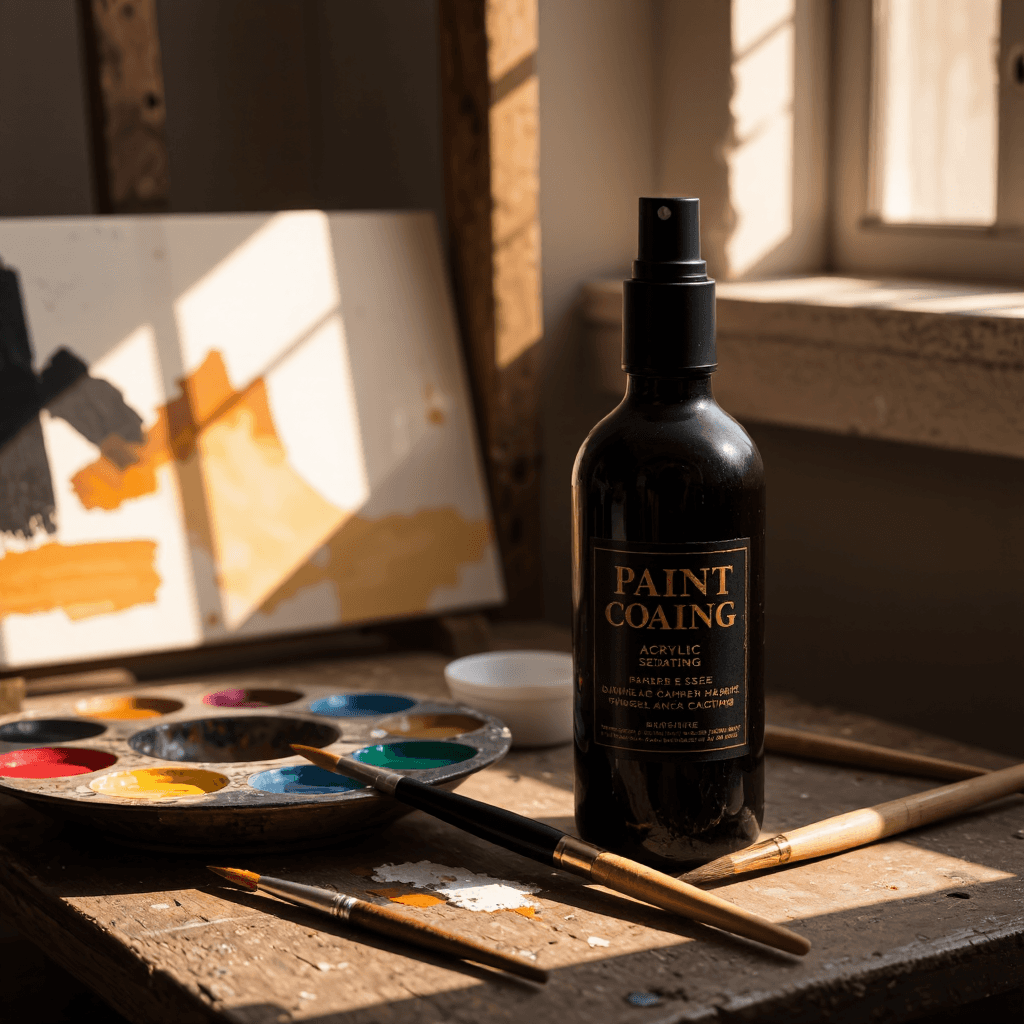 product photography of a bottle of paint coating