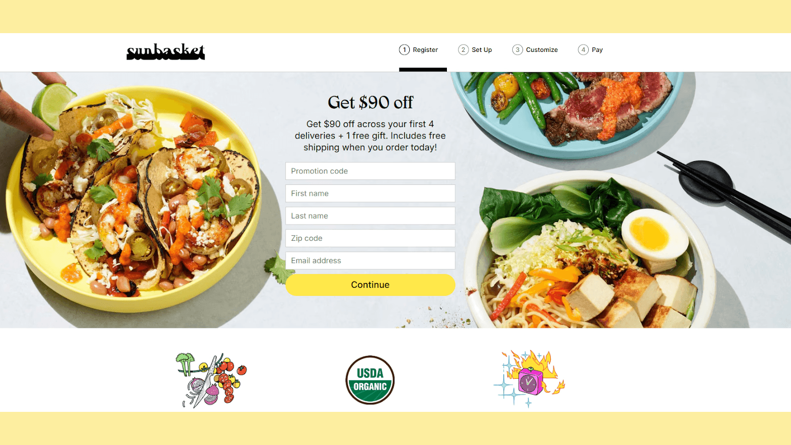 Sunkbasket’s landing page