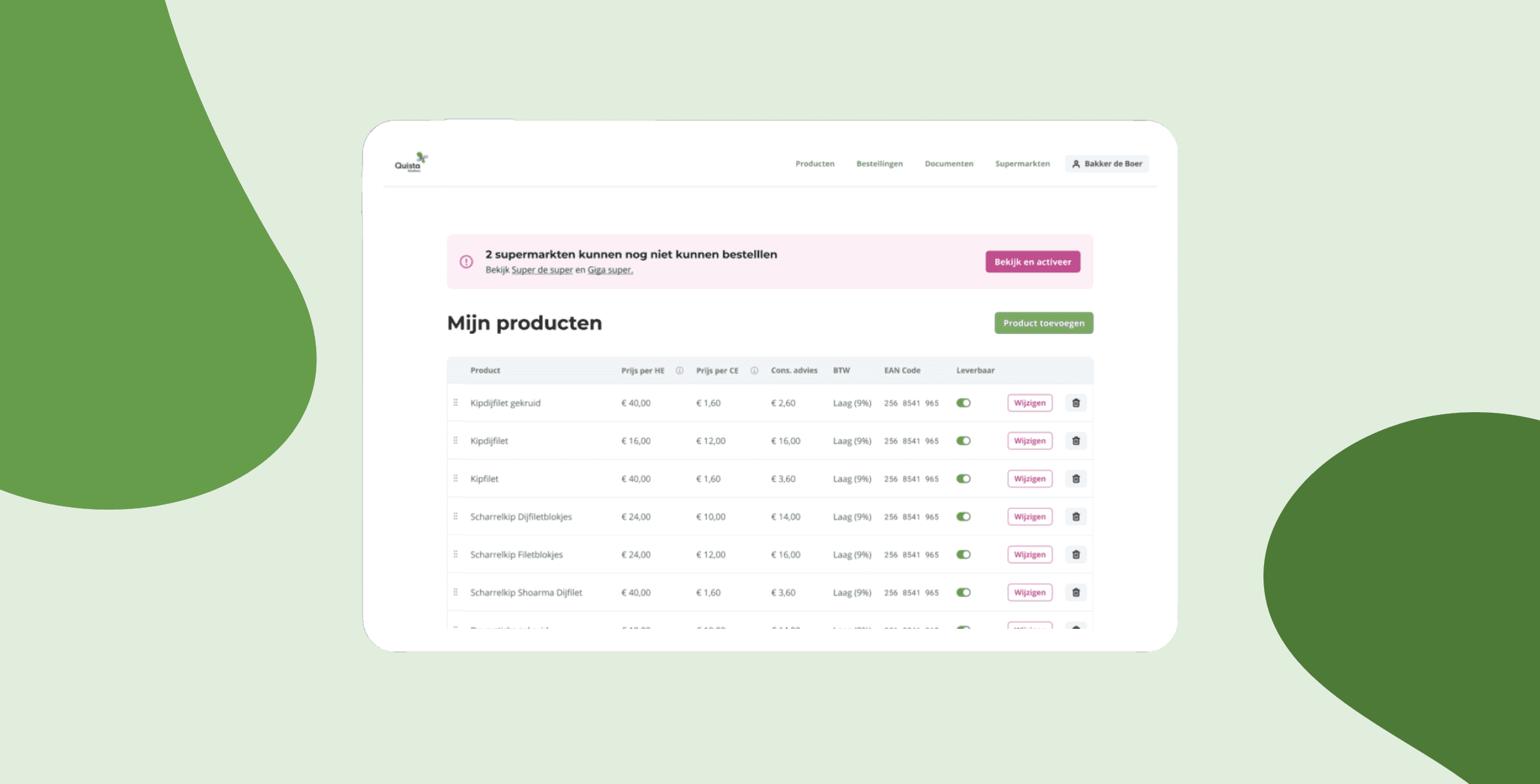 Bestellijst in mijn-omgeving van supermarkt marketplace Quista
