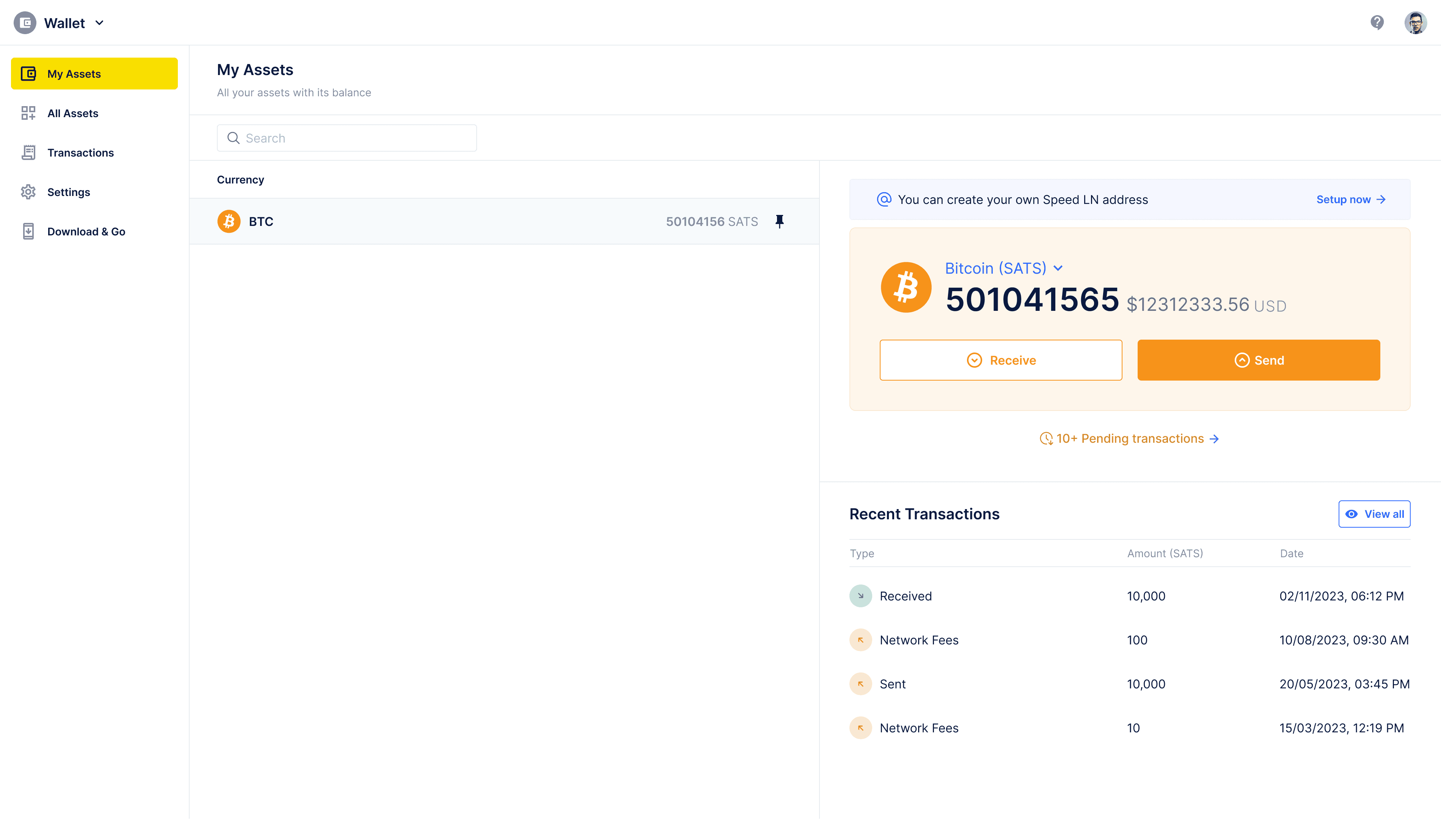 Speed Web Wallet Dashboard