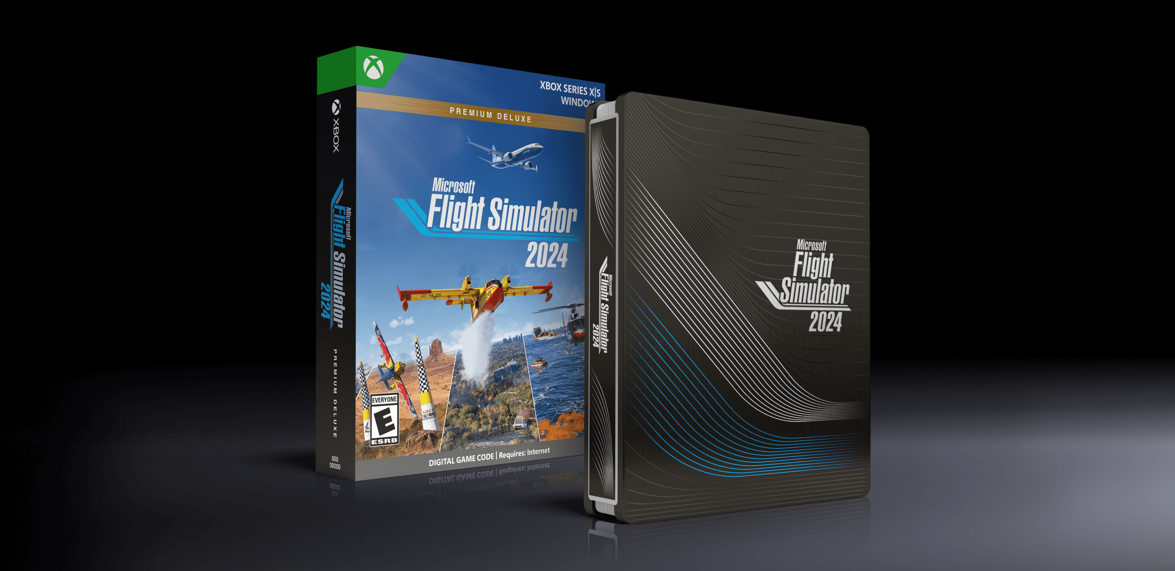 Feature image of the Microsoft Flight Simulator packaging and steelcase edition