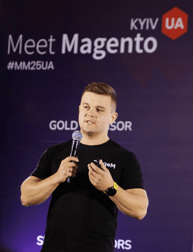 Vlad Kozak speaking at Meet Magento Ukraine 2025
