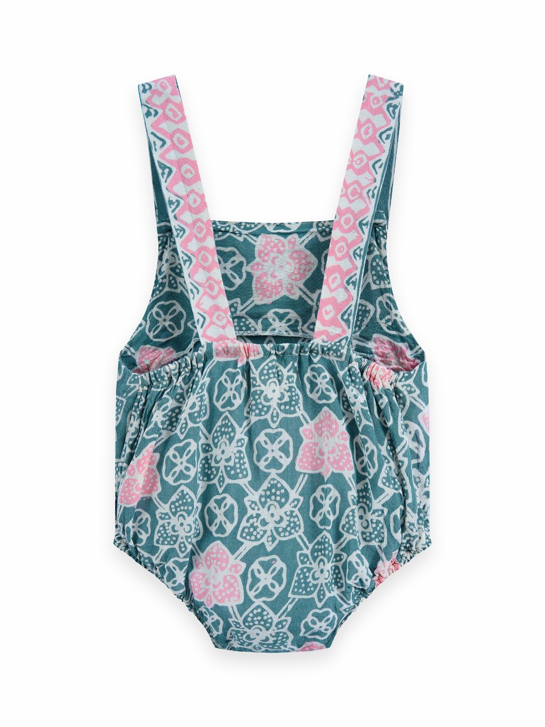 Photo of products from Yeomama® Batik, Little Baby Romper (Peranakan Petals - Jade), shot against a white background by JU Productions