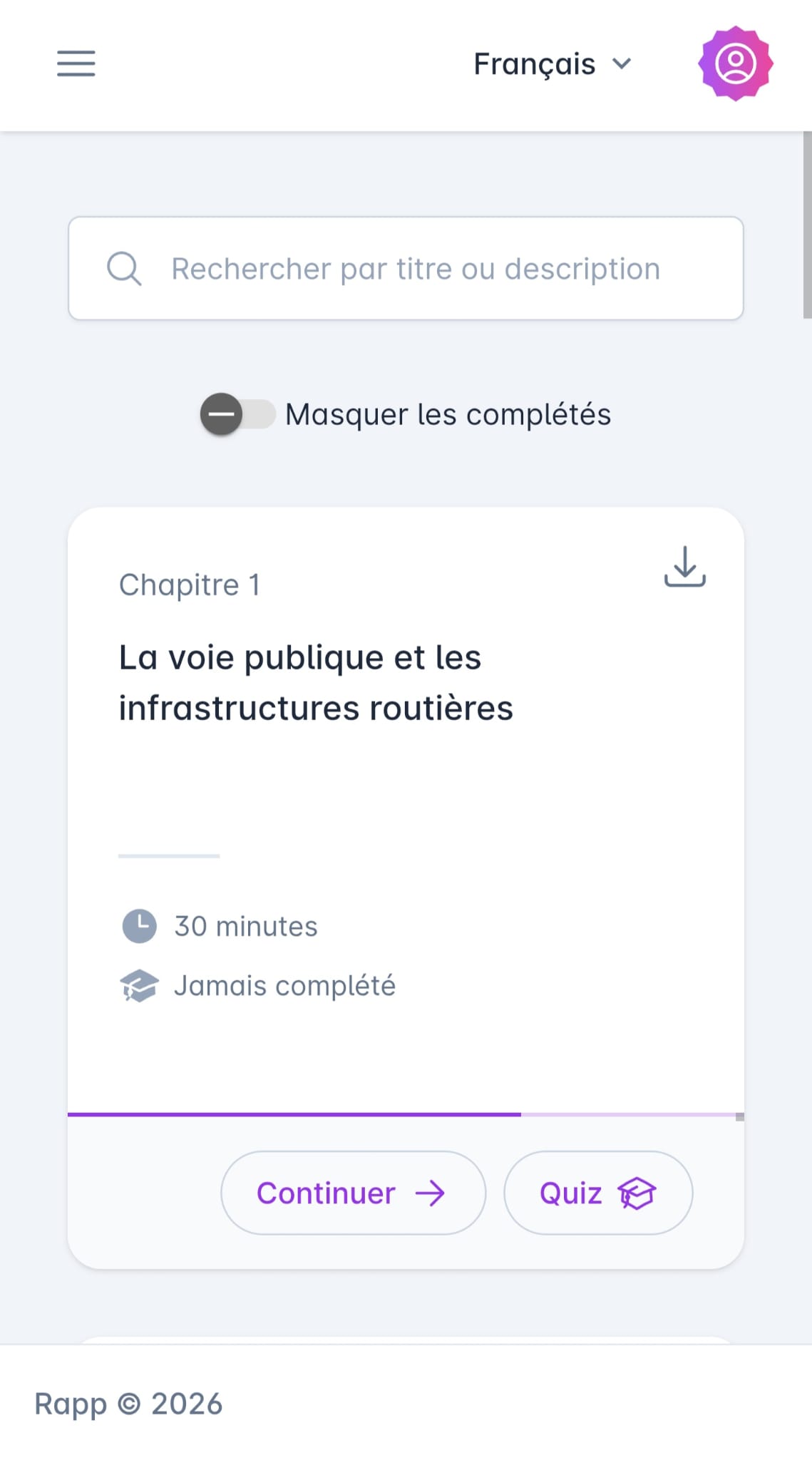 Pratiquer la théorie du permis de conduire B en ligne sur smartphone avec RAPP