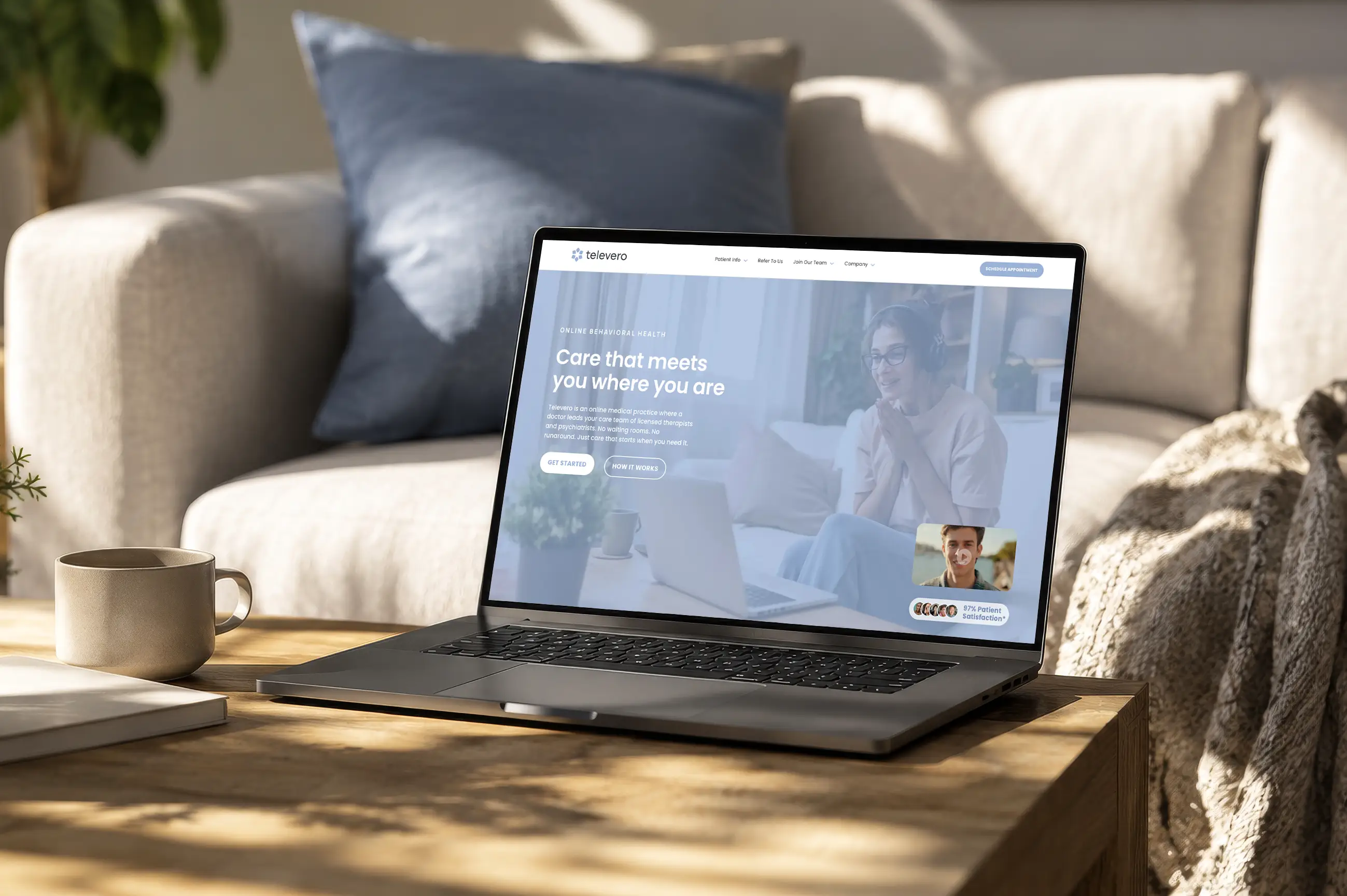 StayWell website hero section with a teal overlay on an active lifestyle background, displaying the logo and headline "Built to align with how your body actually works"