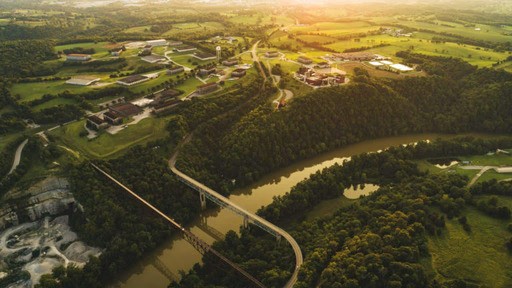 Central Lawrenceburg KY landscape near neighborhoods, with roll-off dumpsters available