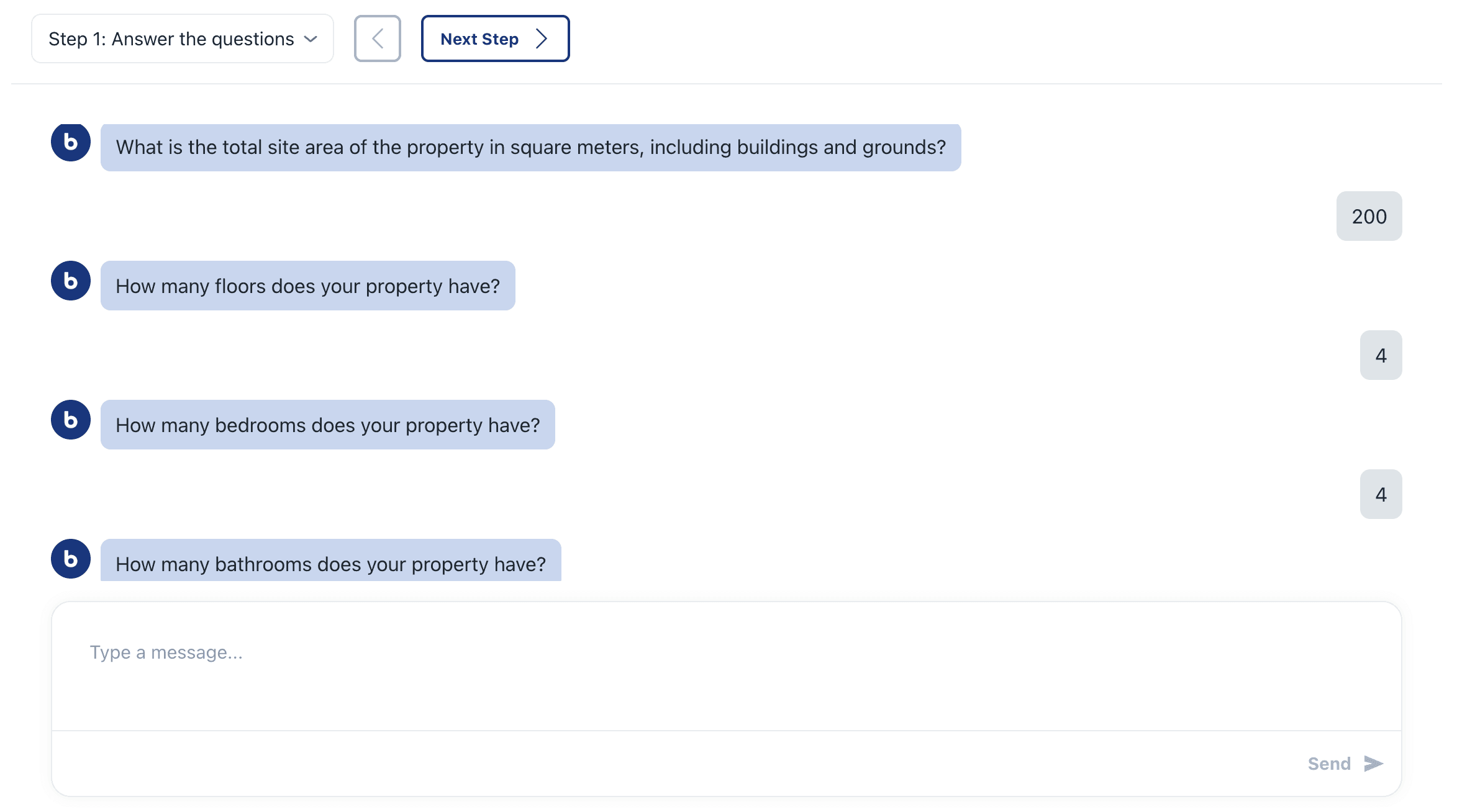 Barnab chat interface used for easy information gathering from the clients and applicants.