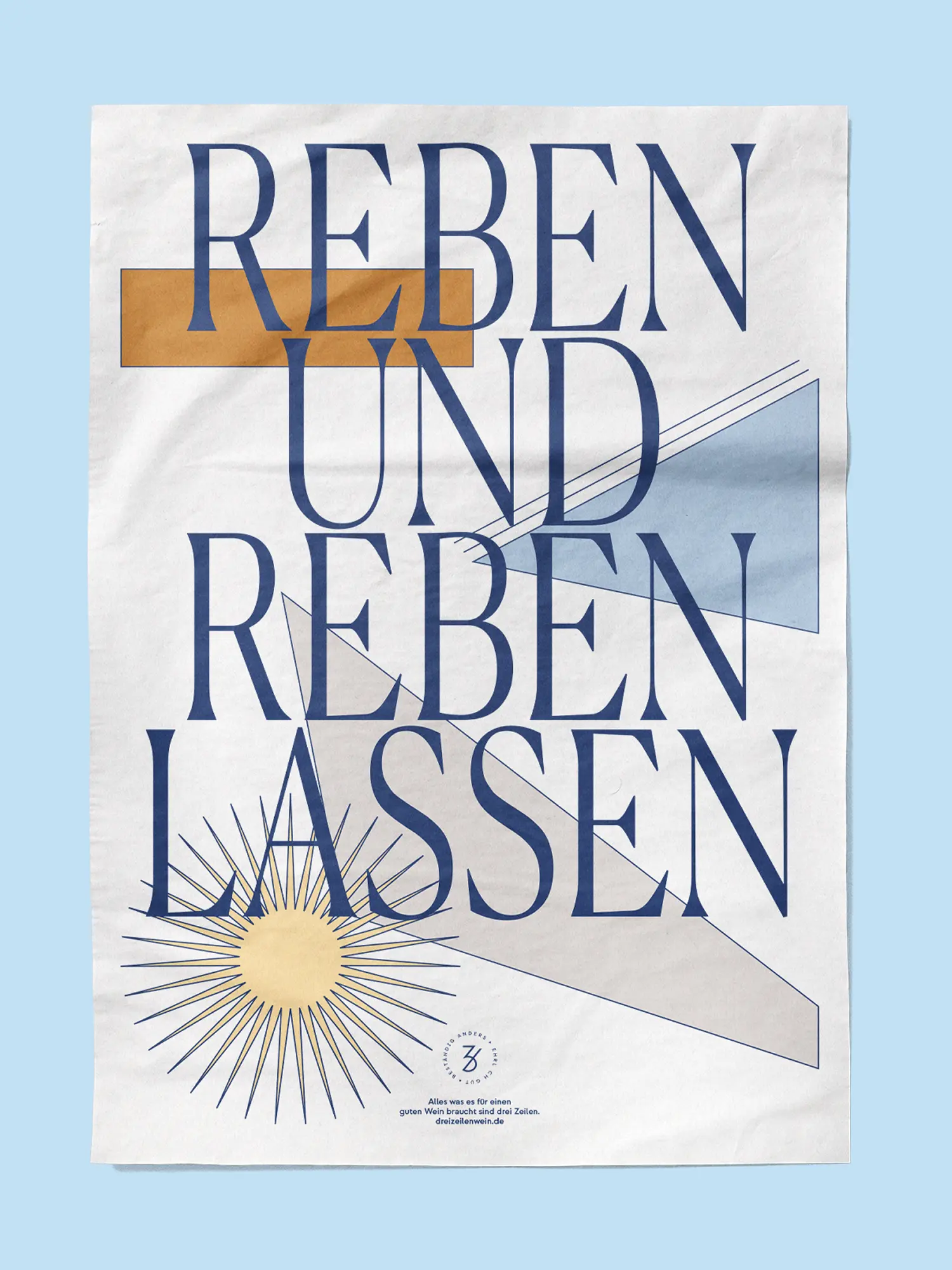 Poster „Reben und Reben lassen“ mit geometrischen Formen und gelber Sonne