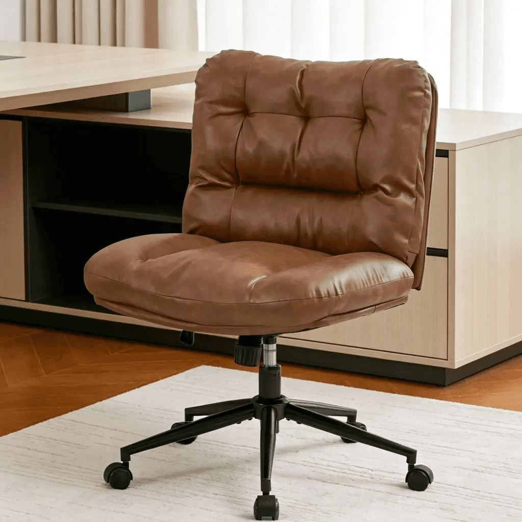 Product image for Chenille Swivel Armless Office Chairs With Wheels, Cross-Legged Vanity Chair