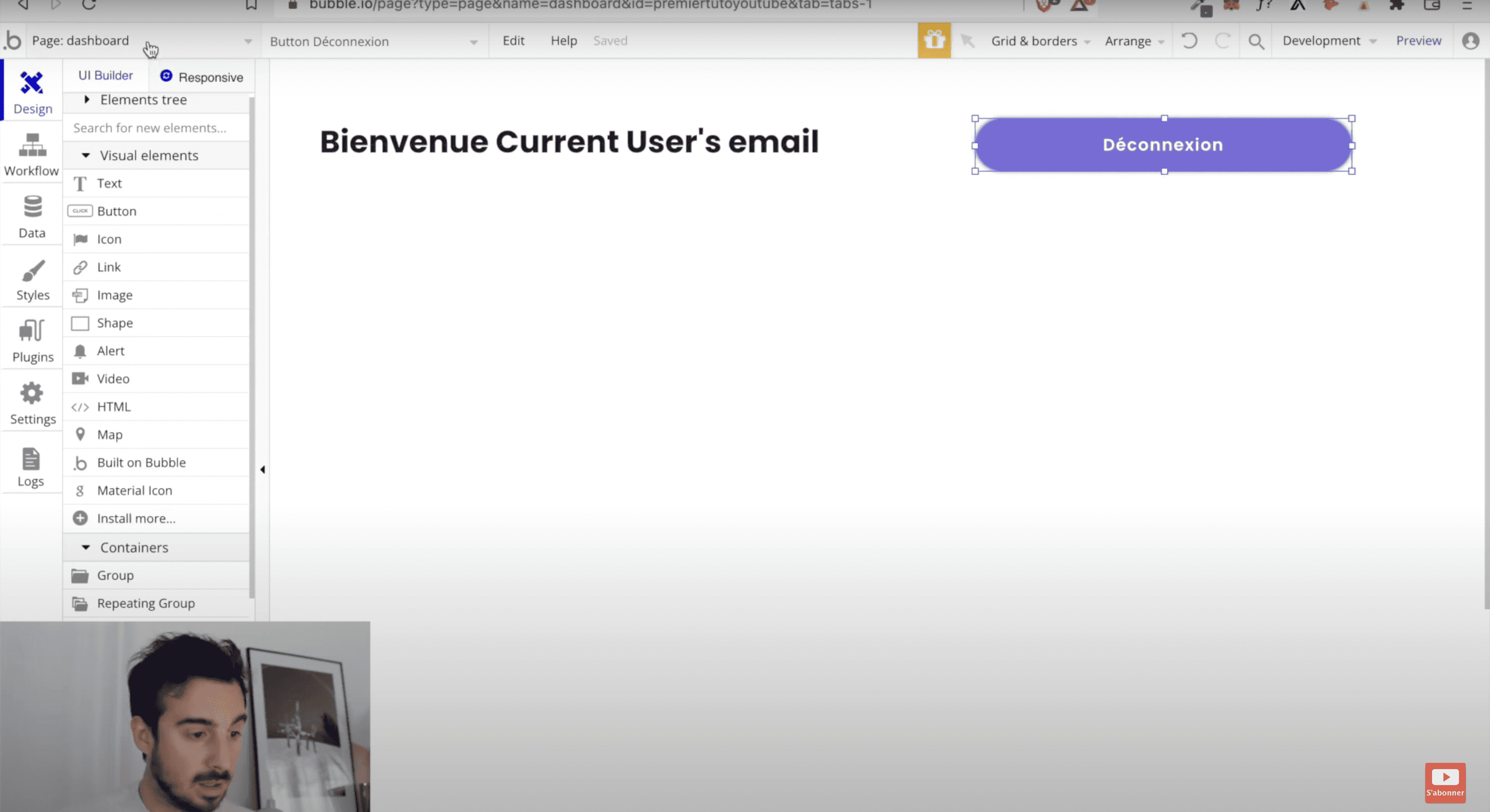 Création de la page dashboard