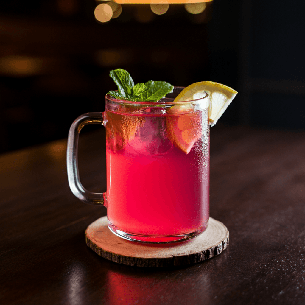 pink lemonade in a transparent glass mug. 