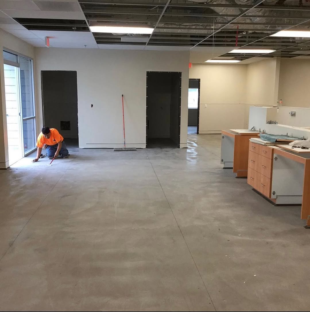 Clinic slab being prepared around built-in casework