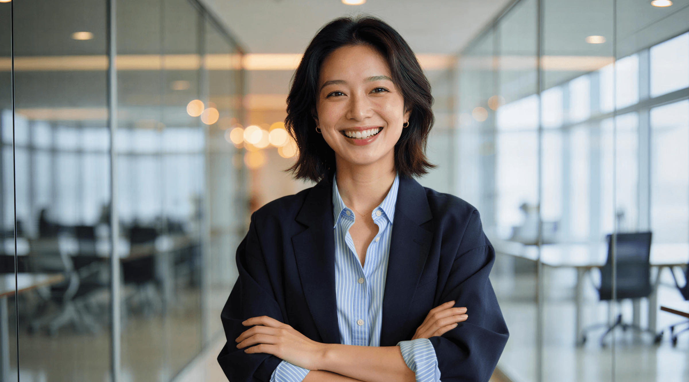 Confident professional woman in a meeting room.
