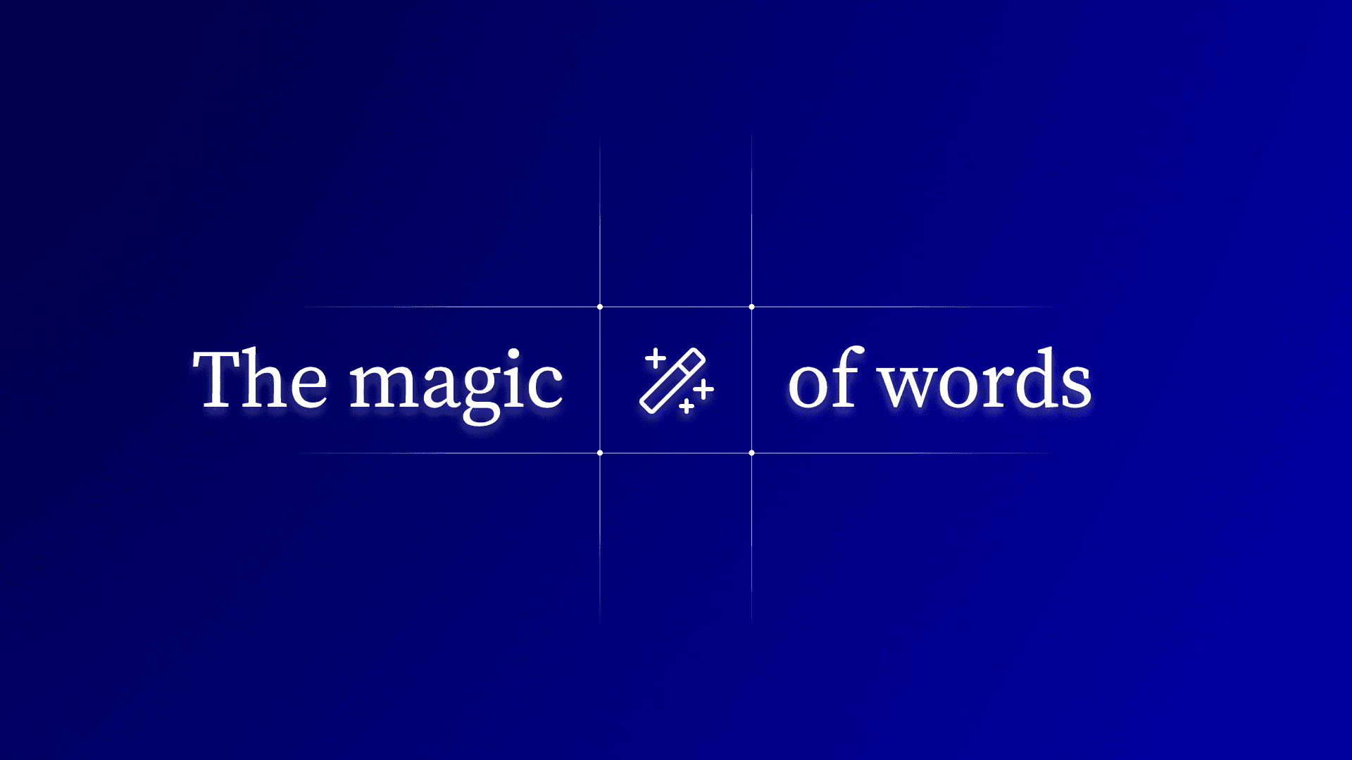 An illustration with magic wand icon in the middle and text saying "the magic of words" around it