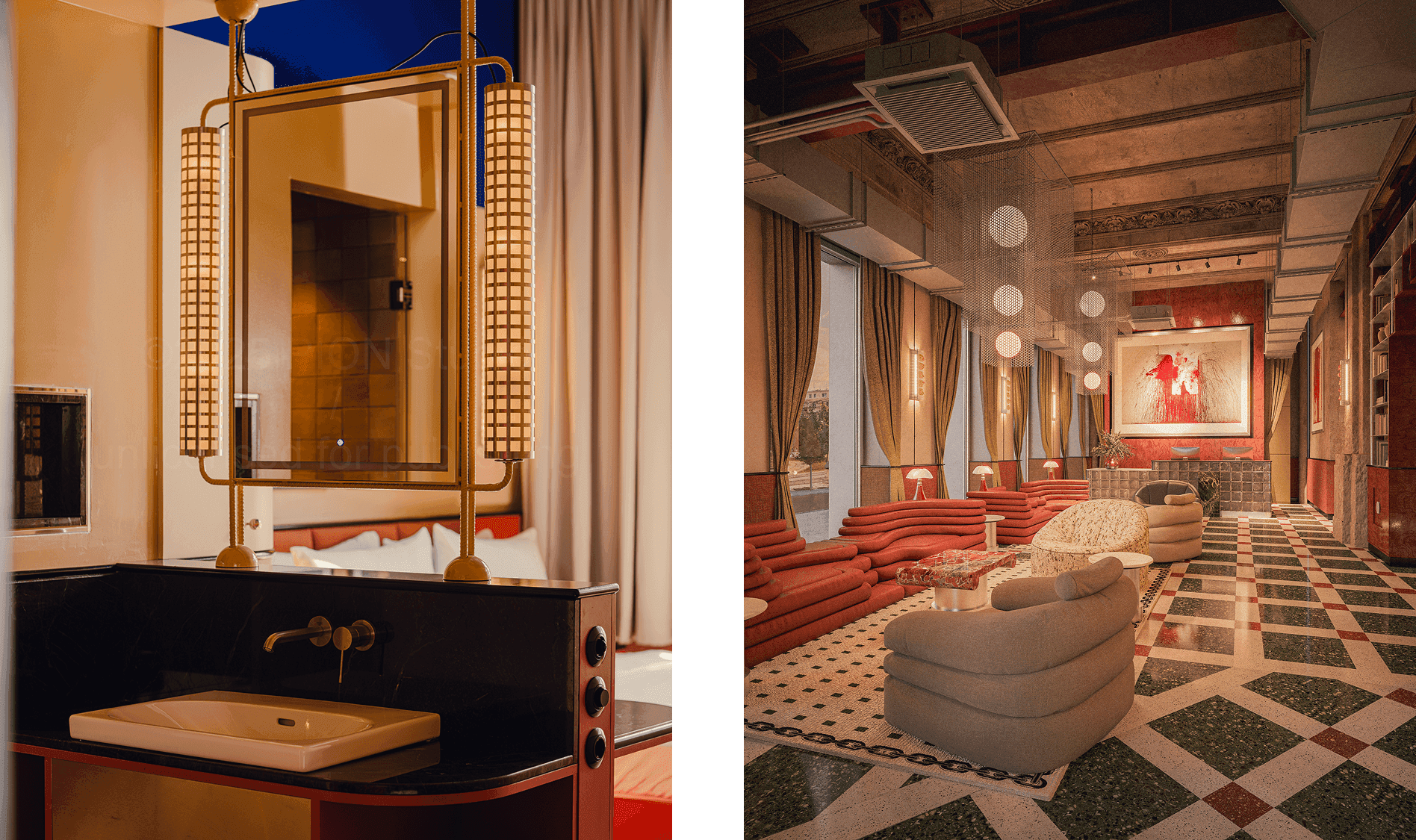 Rendering of a room and the Lobby at The Companion Vienna