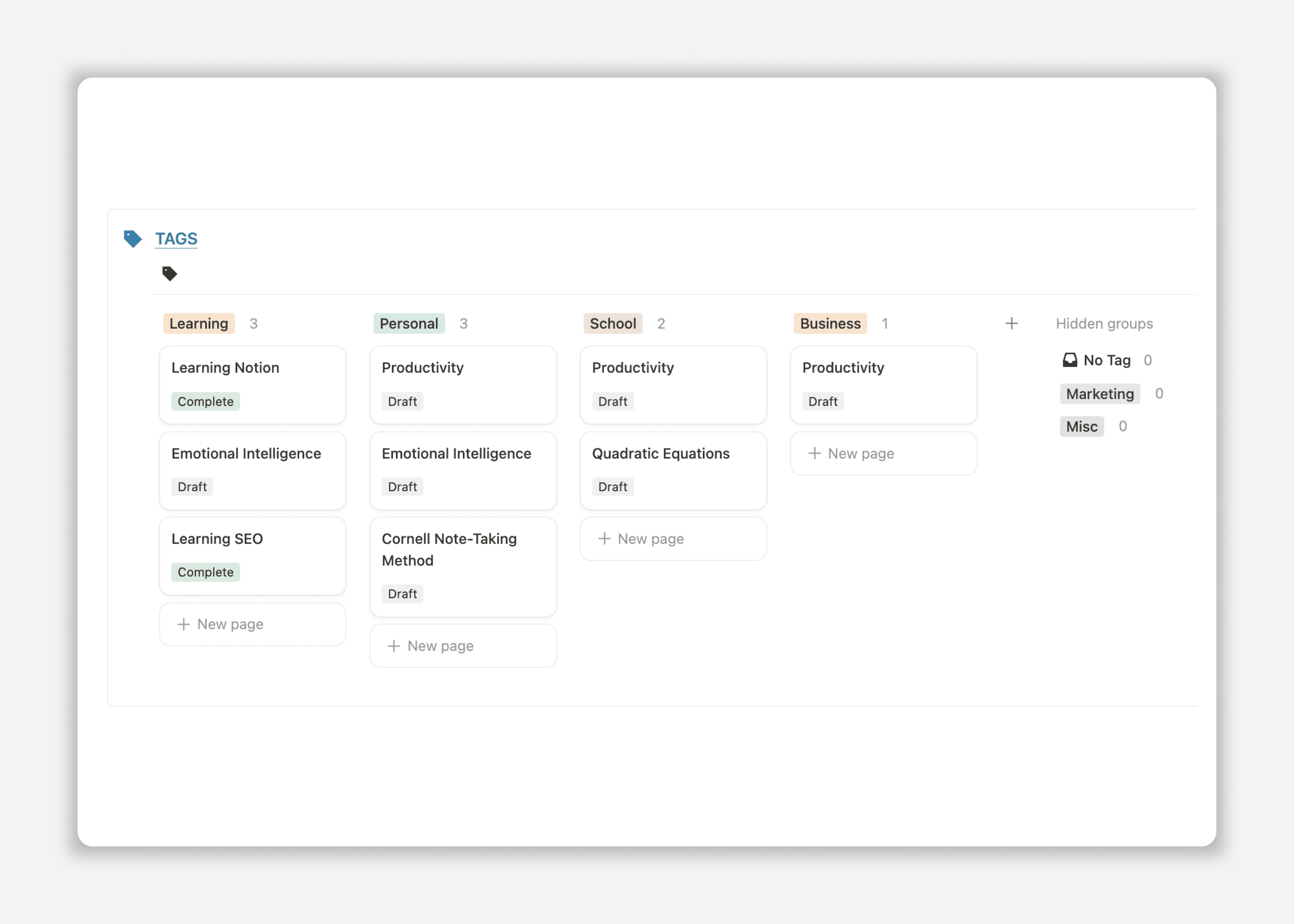 Notion Cornell Notes Template - Tag-Based Grouping