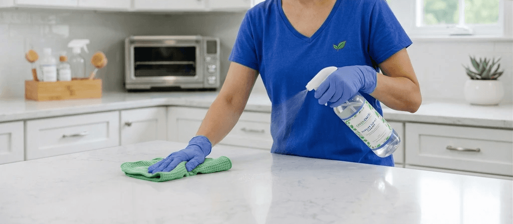 Cleaning counters for Arrow Home Solutions house cleaning services