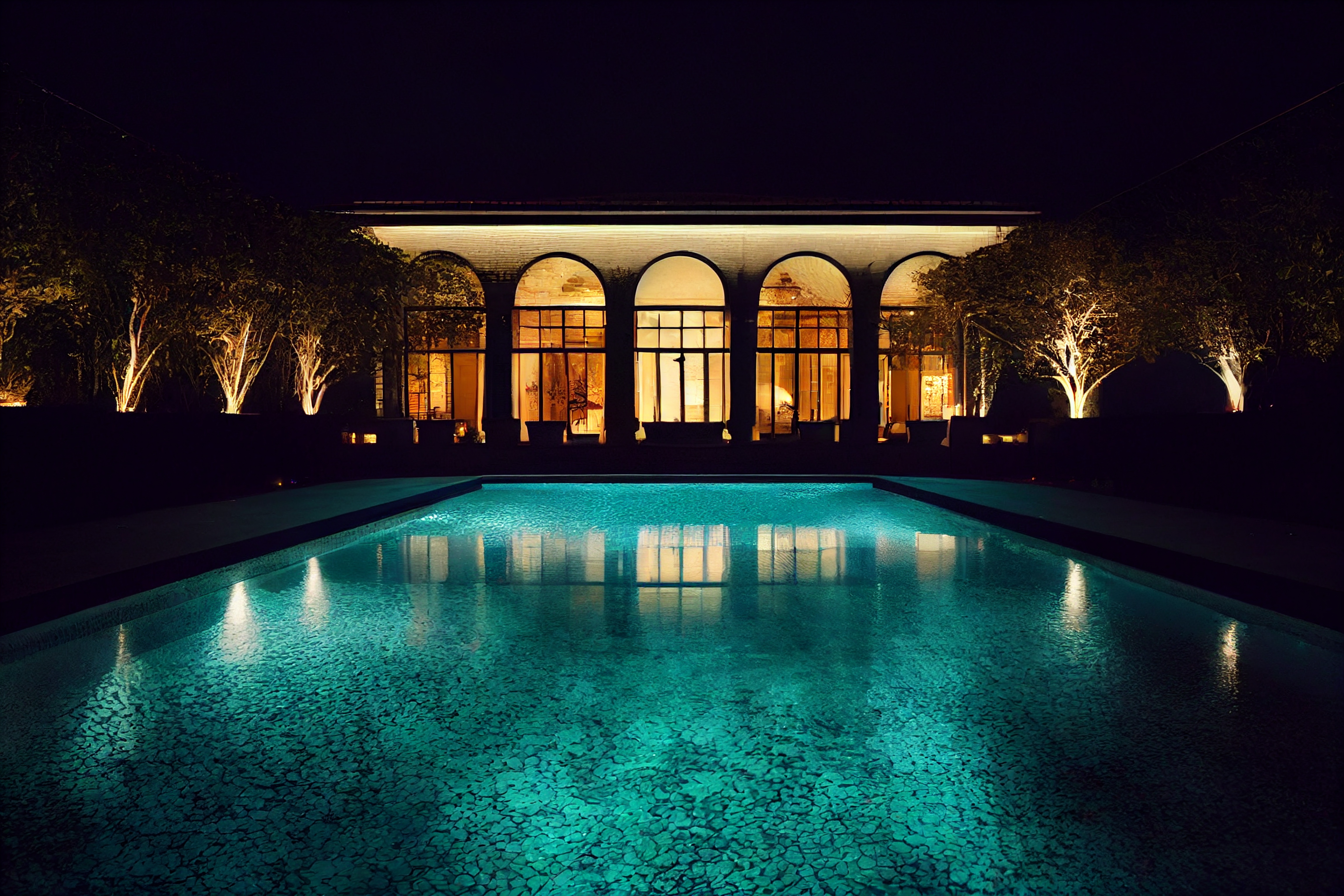 Beautiful home and luxurious pool with LED landscape lighting
