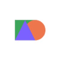 Geometric shapes: green rectangle, purple triangle, orange half-circle.