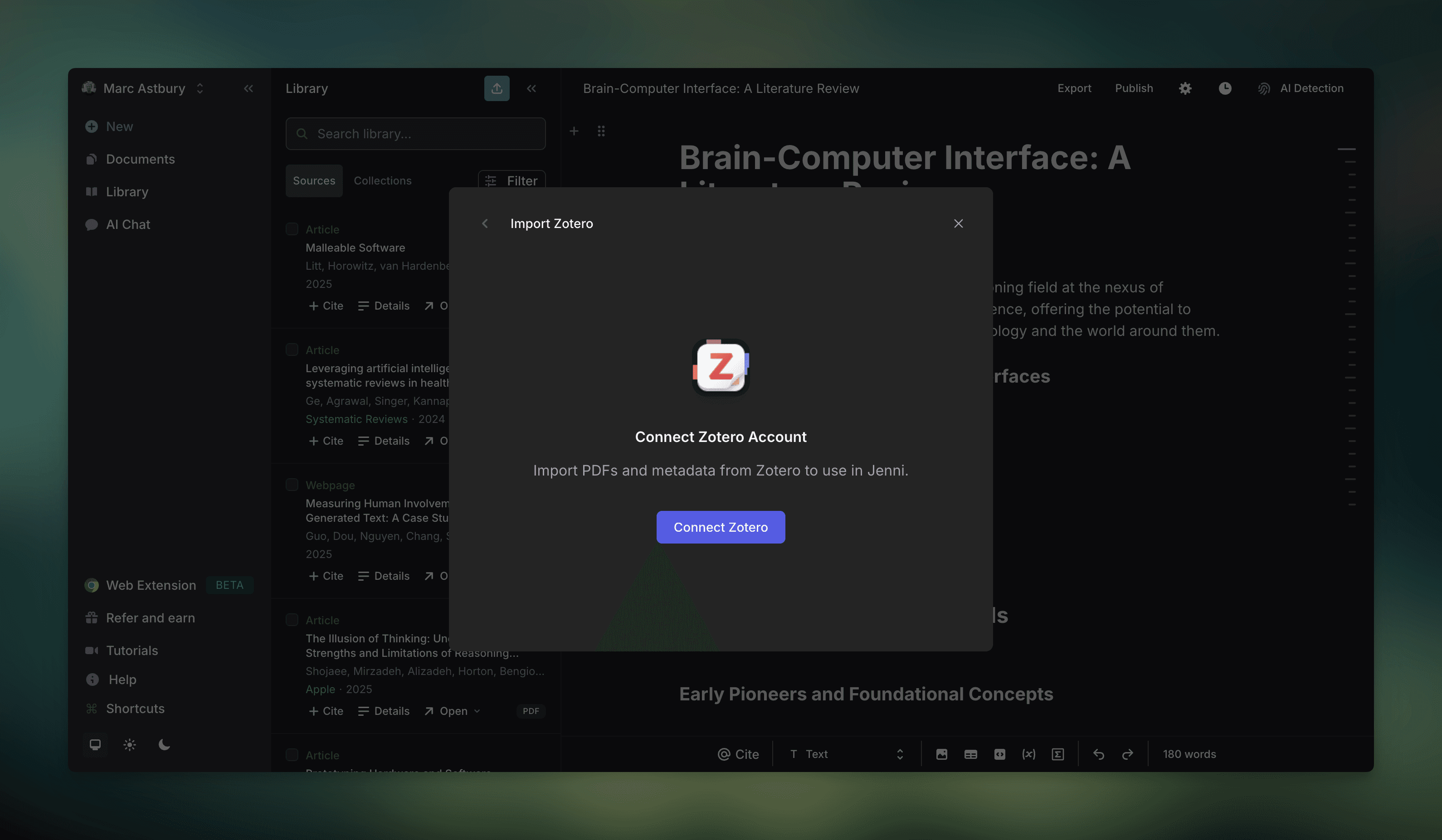 jenni ai mein import karo zotero se