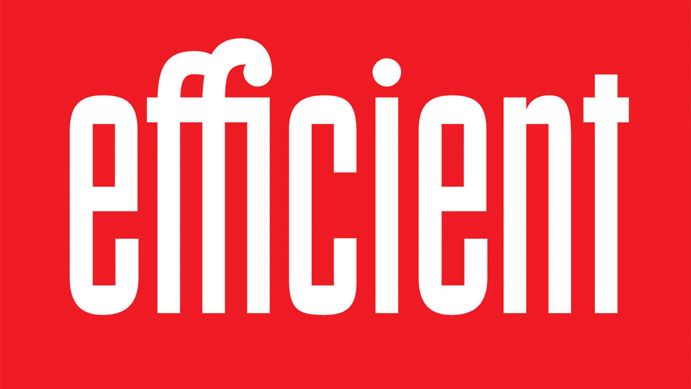 white type reading "efficient" on red background