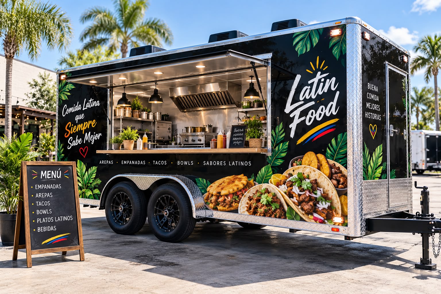 Editable Latin food concept trailer project placeholder