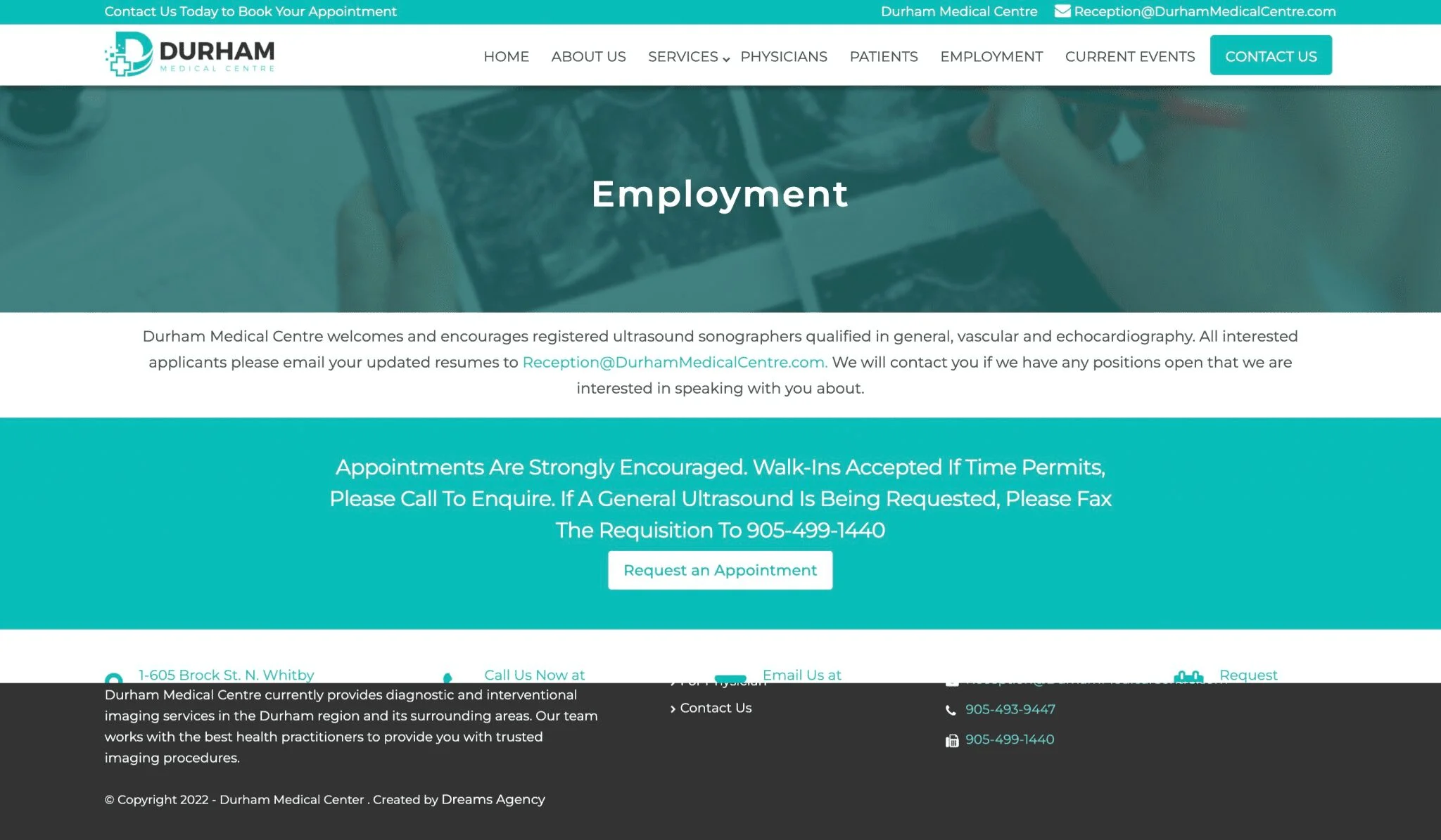 Employment Page For Durham Medical Centre website developed & designed by Dreams Agency Mississauga, Ontario