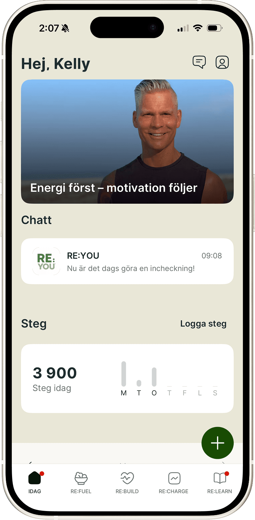 Skärmbild i en mobil som visar appfunktionen där en klient kan se en samling recept