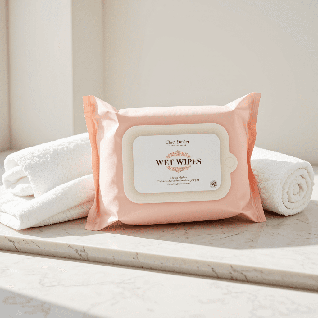 product photography of a pack of wet wipes for personal care