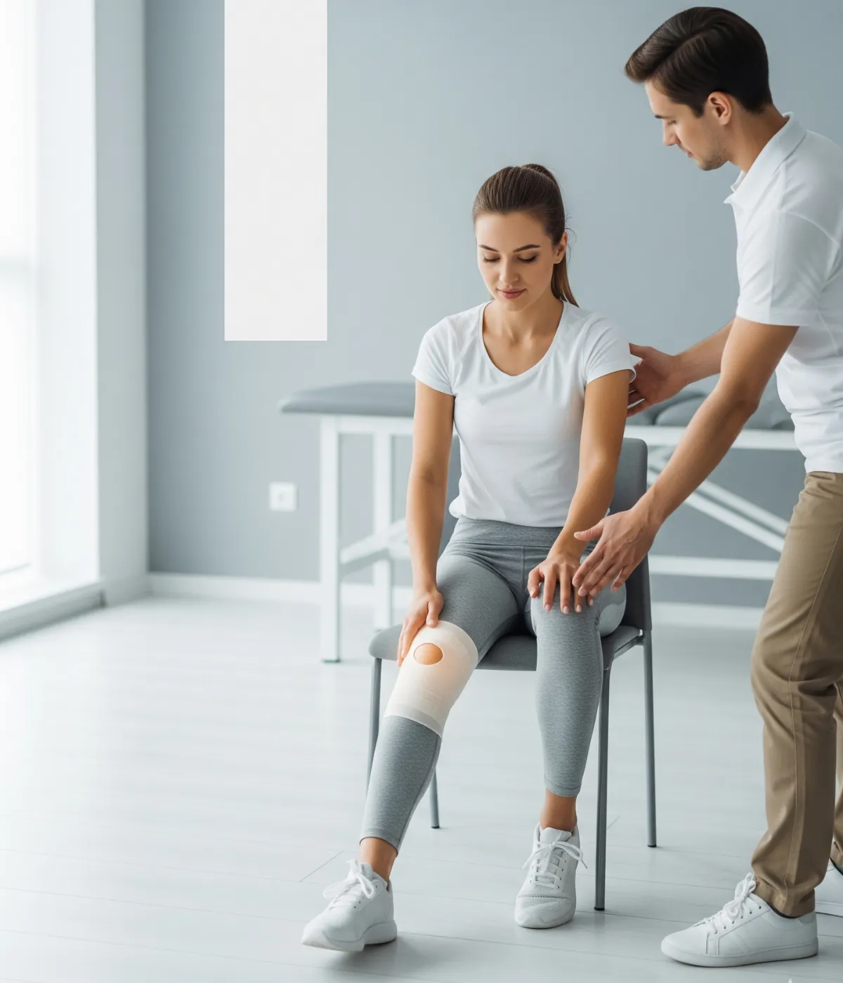 Our physical therapist helping an ACL reconstruction patient with recovery.