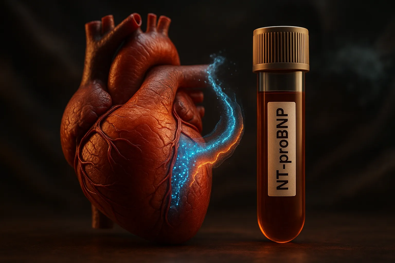 Human heart and NT-proBNP blood test vial