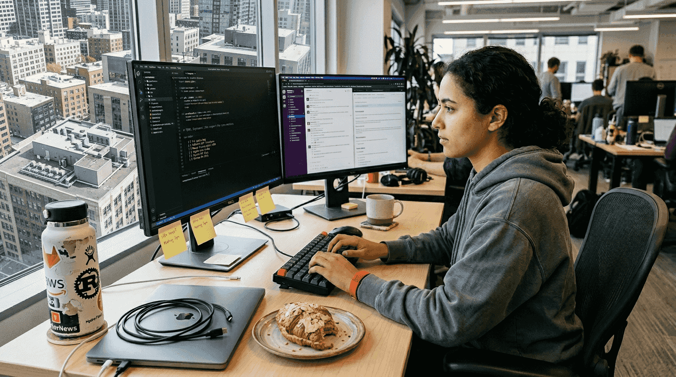 Engineer coding i18n features at desk