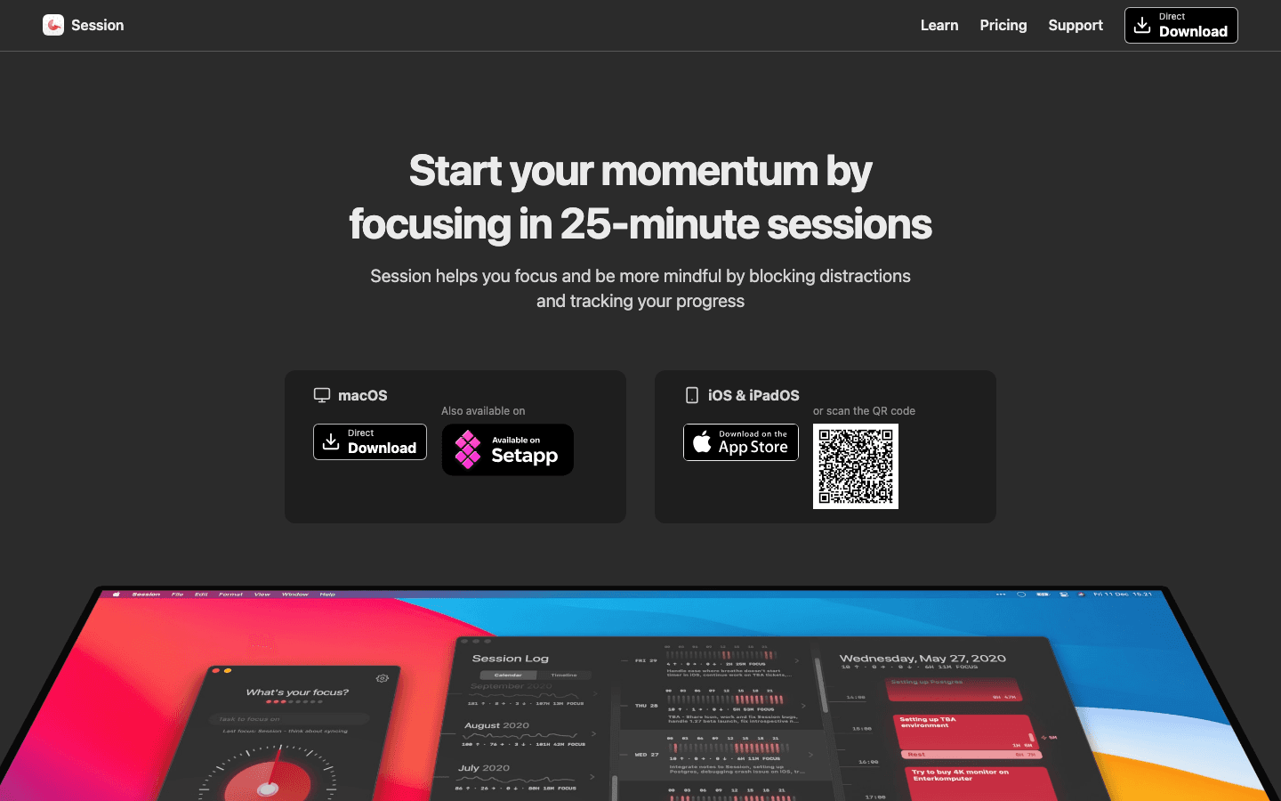 Session focus timer for tracking deep work blocks