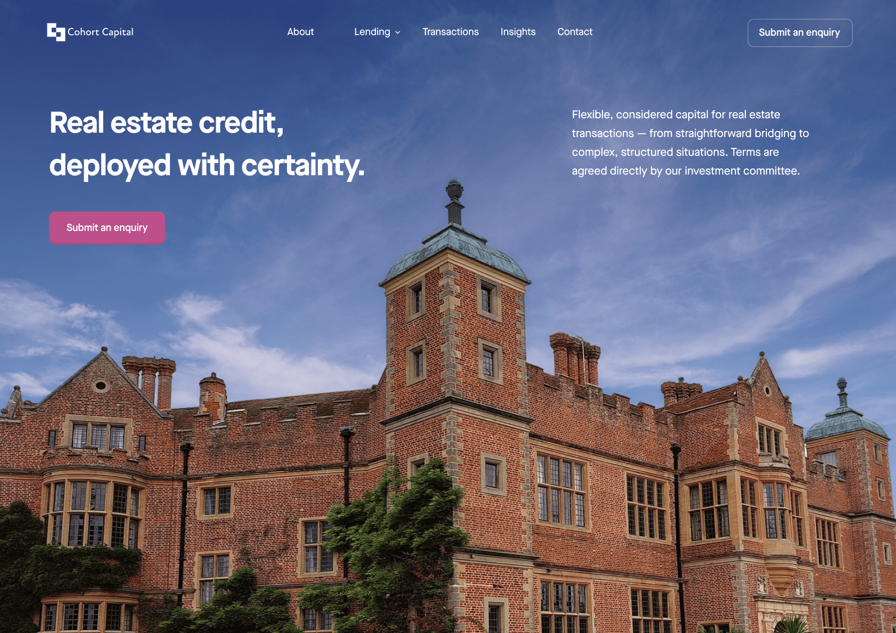 Early homepage design study for the Cohort Capital redesign
