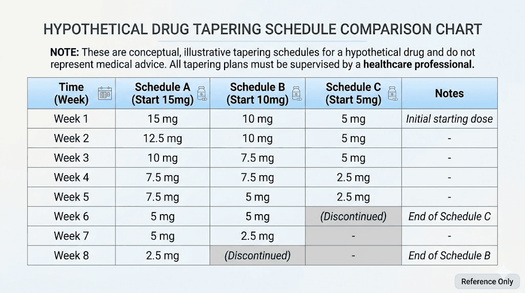 Tirzepatide tapering schedule comparison by starting dose
